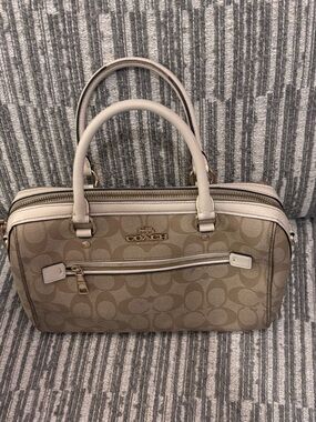 Coach Rowan Tan Signature Satchel with Cream Trim